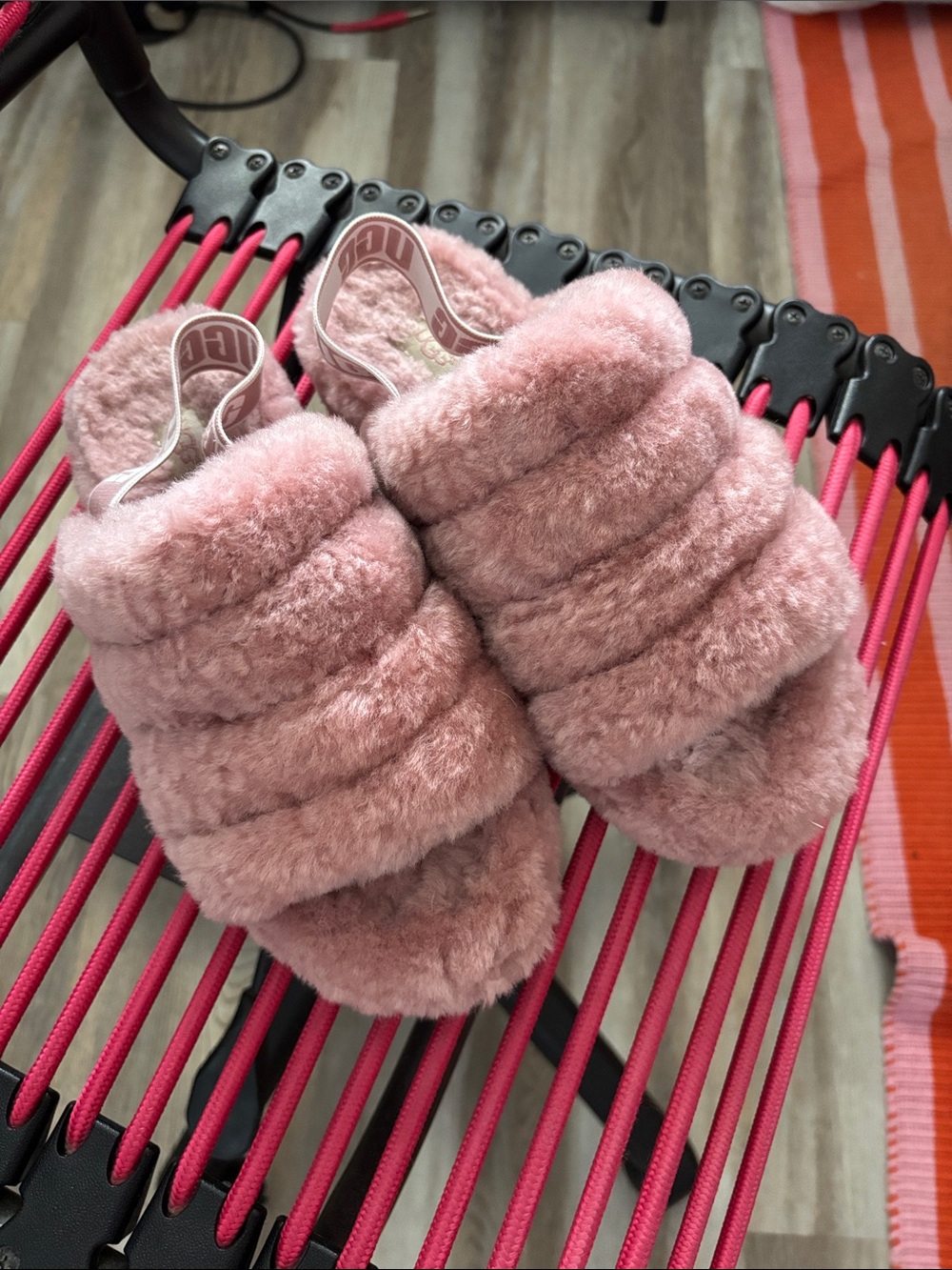 UGG Pink Fluff Slide Shearling Slippers